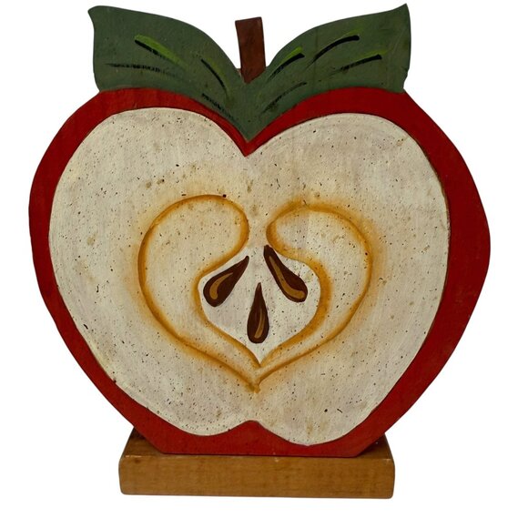Wooden Napkin Holder Apple Handpainted Vintage Kitchen Decor Cottagecore Rustic - Picture 1 of 11